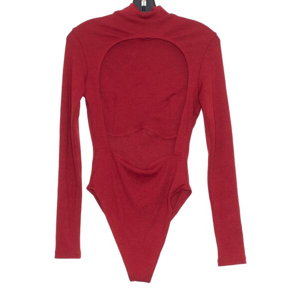 Lulus Womens Bodysuit Mockneck Long Sleeve Ribbed Red Size Medium EA - Picture 4 of 4